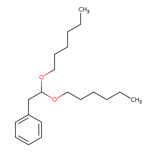 (2,2-Bis(hexyloxy)ethyl)benzene structural formula