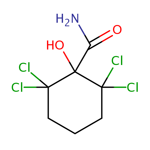 2,2,6,6-Tetrachloro-1-hydroxycyclohexanecarboxamide structural formula