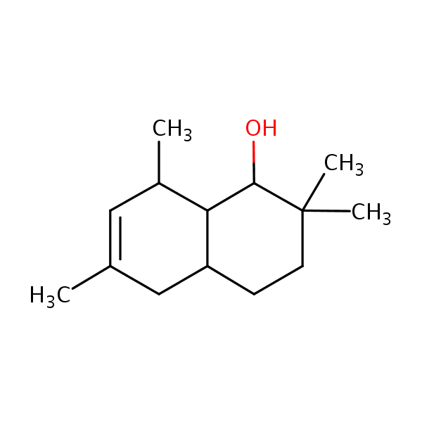 2,2,6,8-Tetramethyl-1,2,3,4,4a,5,8,8a-octahydronaphthalen-1-ol structural formula