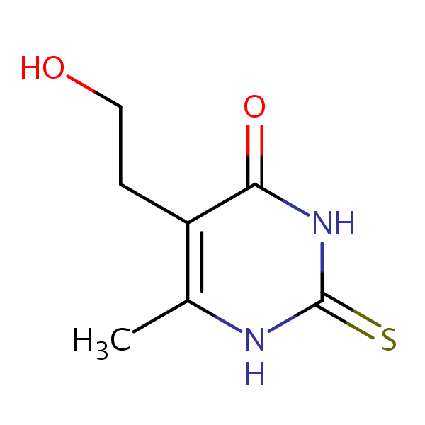 2,3-Dihydro-5-(2-hydroxyethyl)-6-methyl-2-thioxo-1H-pyrimidin-4-one structural formula