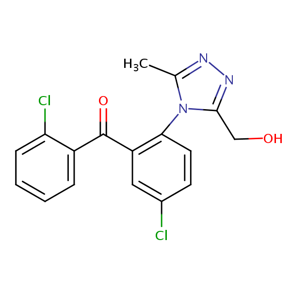 2’,5-Dichloro-2-(3-hydroxymethyl-5-methyl-4H-1,2,4-triazol-4-yl)benzophenone structural formula
