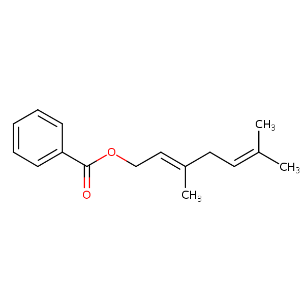 (2E)-3,6-Dimethylhepta-2,5-dien-1-yl benzoate structural formula