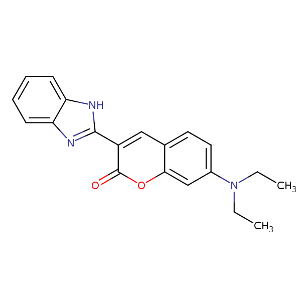 2H-1-Benzopyran-2-one, 3-(1H-benzimidazol-2-yl)-7-(diethylamino)- structural formula