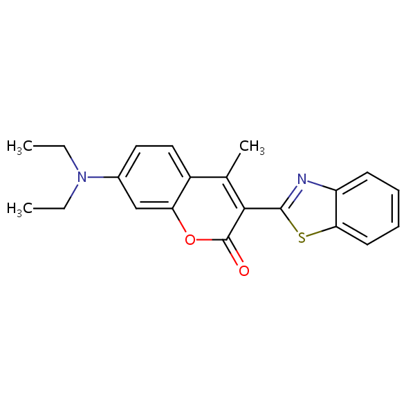 2H-1-Benzopyran-2-one, 3-(2-benzothiazolyl)-7-(diethylamino)-4-methyl- structural formula