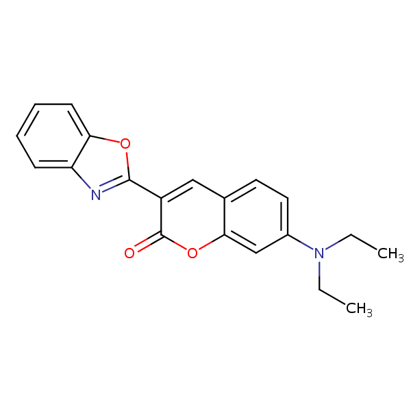 2H-1-Benzopyran-2-one, 3-(2-benzoxazolyl)-7-(diethylamino)- structural formula