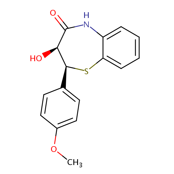 (2S,3s)-3-hydroxy-2-(4-methoxyphenyl)-2,3-dihydro-1,5-benzothiazepin-4(5h)-one structural formula