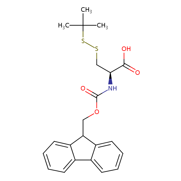 3-((1,1-Dimethylethyl)dithio)-N-((9H-fluoren-9-ylmethoxy)carbonyl)-L-alanine structural formula