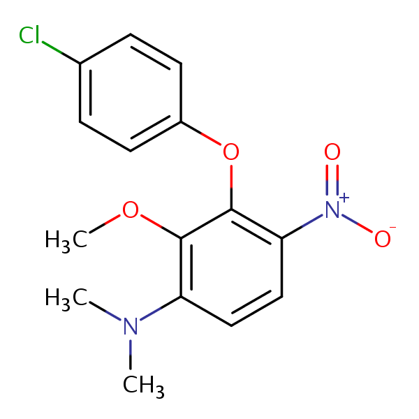 3-(4-Chlorophenoxy)-2-methoxy-N,N-dimethyl-4-nitroaniline structural formula