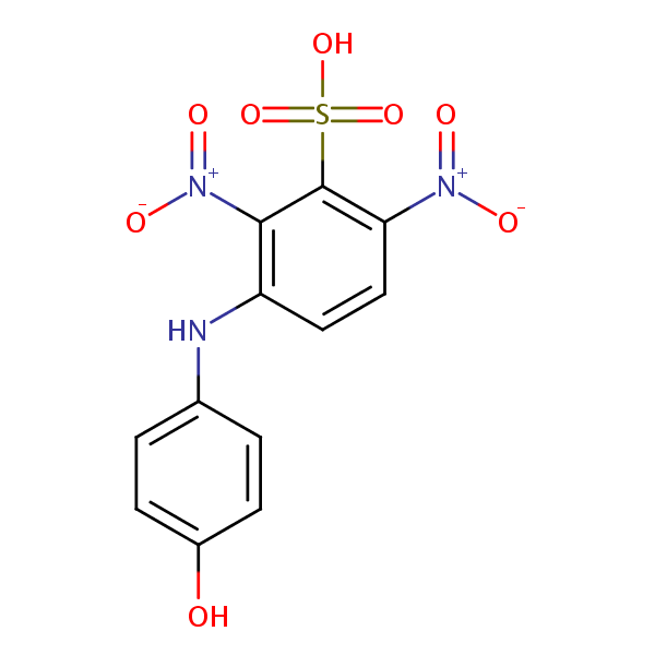 3-((4-Hydroxyphenyl)amino)-2,6-dinitrobenzenesulphonic acid structural formula