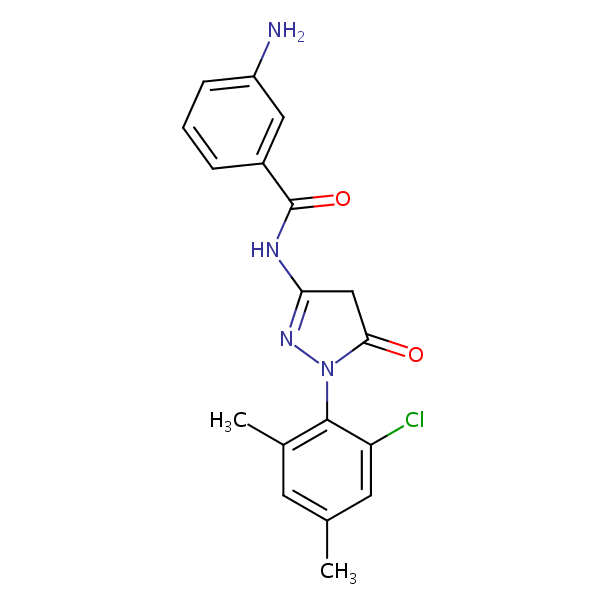 3-Amino-N-(1-(2-chloro-4,6-dimethylphenyl)-4,5-dihydro-5-oxo-1H-pyrazol-3-yl)benzamide structural formula