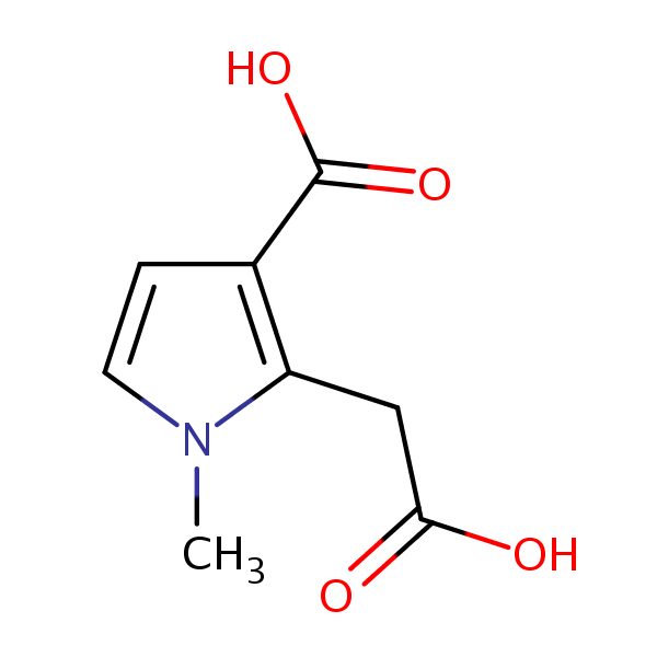 3-Carboxy-1-methyl-1H-pyrrole-2-acetic acid structural formula