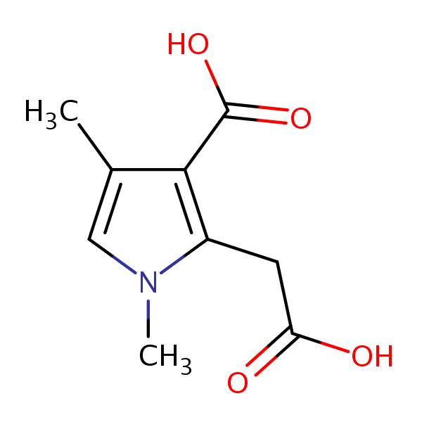 3-Carboxy-1,4-dimethyl-1H-pyrrole-2-acetic acid structural formula