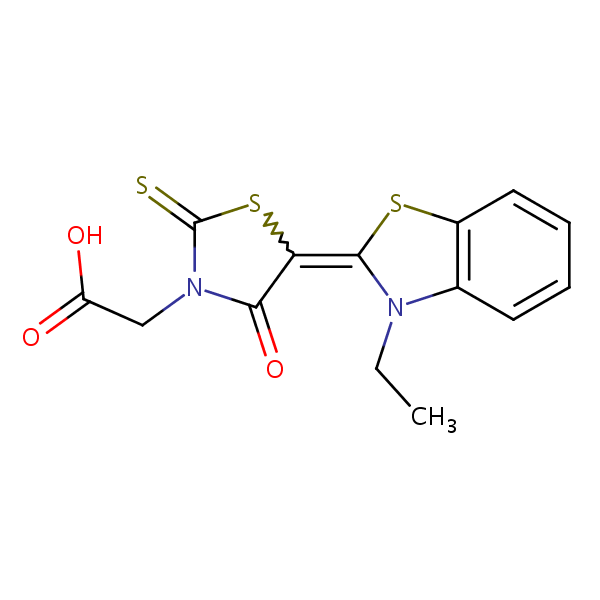 3-Thiazolidineacetic acid, 5-(3-ethyl-2(3H)-benzothiazolylidene)-4-oxo-2-thioxo- structural formula