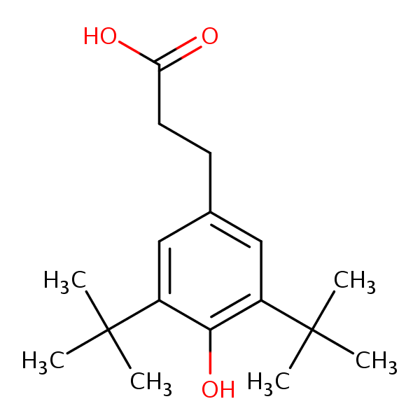 3,5-Di-tert-butyl-4-hydroxyhydocinnamic acid structural formula