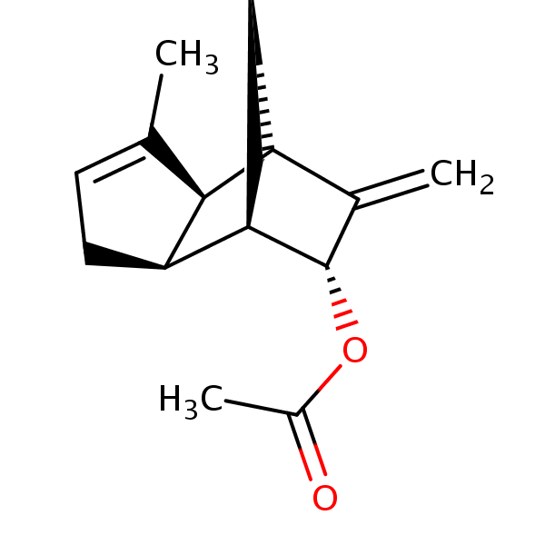 (3aR,4S,6R,7R,7aS)-3-Methyl-5-methylidene-3a,4,5,6,7,7a-hexahydro-1H-4,7-methanoinden-6-yl acetate structural formula