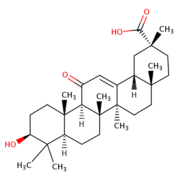 (3beta,20alpha)-3-Hydroxy-11-oxoolean-12-en-29-oic acid structural formula