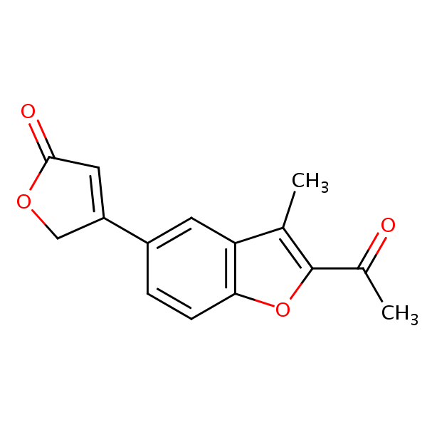 4-(2-Acetyl-3-methyl-5-benzofuryl)furan-2(5H)-one structural formula
