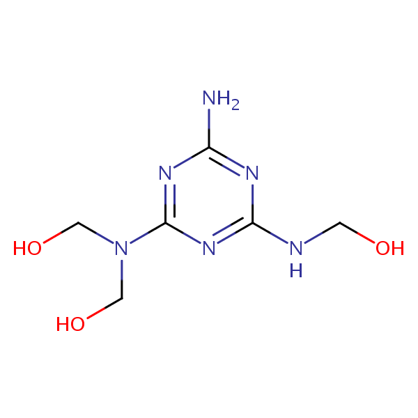 ((4-Amino-6-((hydroxymethyl)amino)-1,3,5-triazin-2-yl)imino)bismethanol structural formula