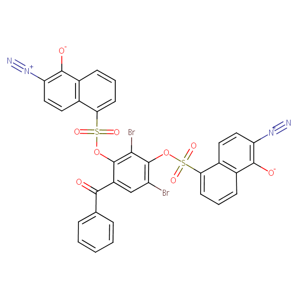 4-Benzoyl-2,6-dibromo-1,3-phenylene bis(6-diazo-5,6-dihydro-5-oxonaphthalene-1-sulphonate) structural formula