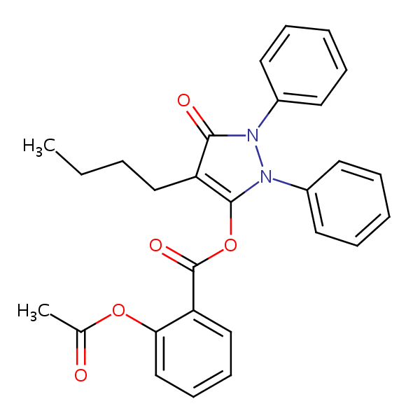 4-Butyl-2,5-dihydro-5-oxo-1,2-diphenyl-1H-pyrazol-3-yl 2-(acetyloxy)benzoate structural formula