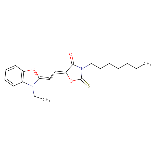4-Oxazolidinone, 5-[(3-ethyl-2(3H)-benzoxazolylidene)ethylidene]-3-heptyl-2-thioxo- structural formula