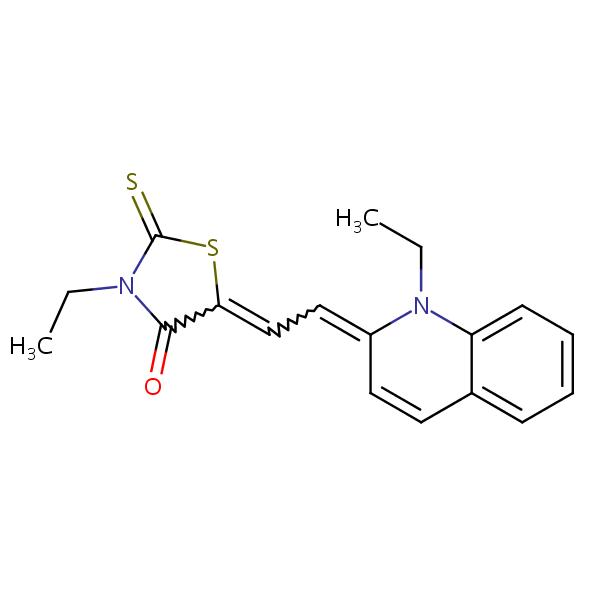 4-Thiazolidinone, 3-ethyl-5-[(1-ethyl-2(1H)-quinolinylidene)ethylidene]-2-thioxo- structural formula
