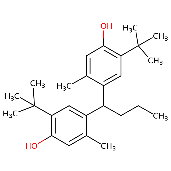 4,4’-Butane-1,1-diylbis(2-tert-butyl-5-methylphenol) structural formula