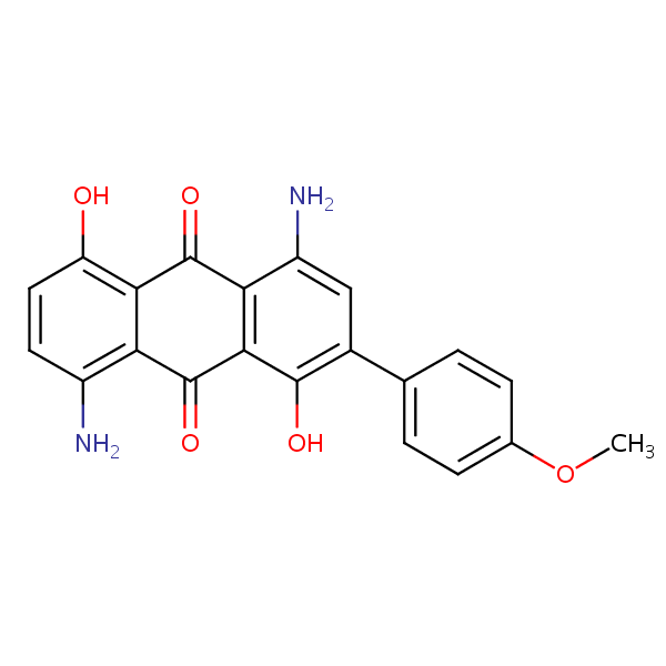 4,8-Diamino-1,5-dihydroxy-2-(4-methoxyphenyl)anthraquinone structural formula