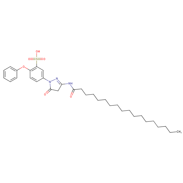 5-(4,5-Dihydro-5-oxo-3-((1-oxooctadecyl)amino)-1H-pyrazol-1-yl)-2-phenoxybenzenesulphonic acid structural formula