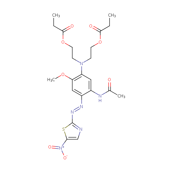 ((5-Acetamido-4-((5-nitrothiazol-2-yl)azo)-2-methoxyphenyl)imino)diethyl dipropionate structural formula