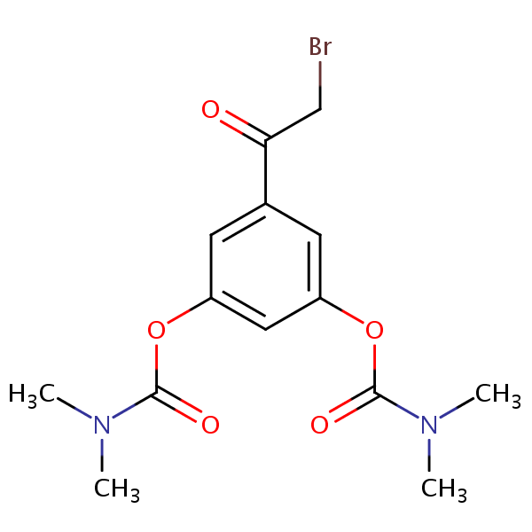 5-(Bromoacetyl)-1,3-phenylene bis(dimethylcarbamate) structural formula