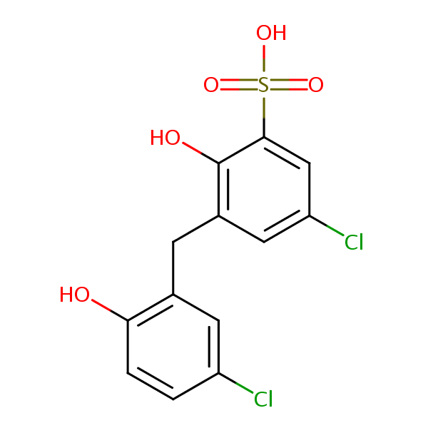 5-Chloro-3-((5-chloro-2-hydroxyphenyl)methyl)-2-hydroxybenzenesulphonic acid structural formula