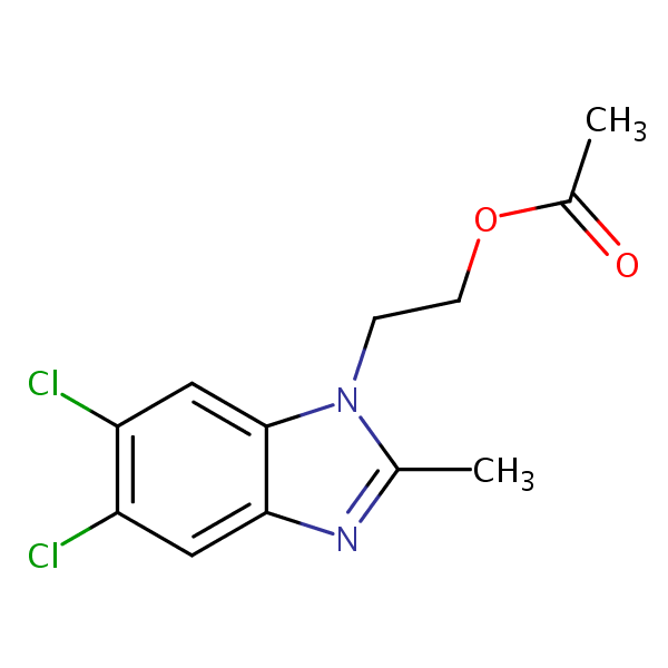 (5,6-Dichloro-2-methylbenzimidazol-1-yl)-ethyl acetate structural formula