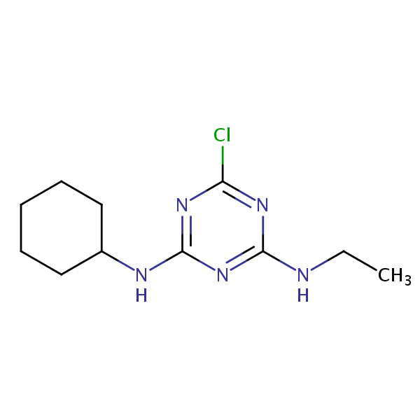 6-Chloro-N-cyclohexyl-N’-ethyl-1,3,5-triazine-2,4-diamine structural formula