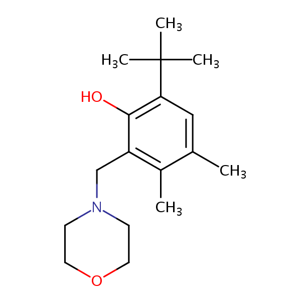 6-tert-Butyl-2-(morpholinomethyl)-3,4-xylenol structural formula