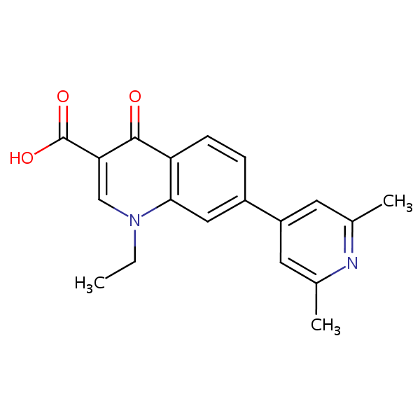 7-(2,6-Dimethyl-4-pyridyl)-1-ethyl-1,4-dihydro-4-oxoquinoline-3-carboxylic acid structural formula