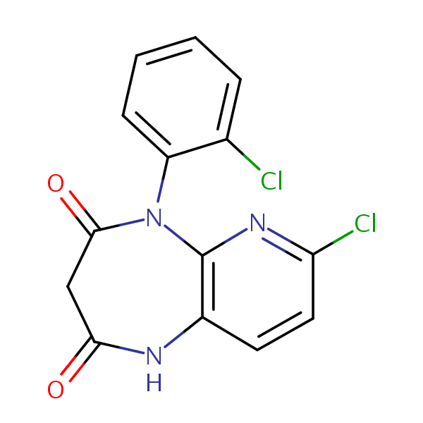 7-Chloro-5-(2-chlorophenyl)-1,3-dihydro-2H-pyrido(3,2-b)-1,4-diazepin-2-one 4-oxide structural formula