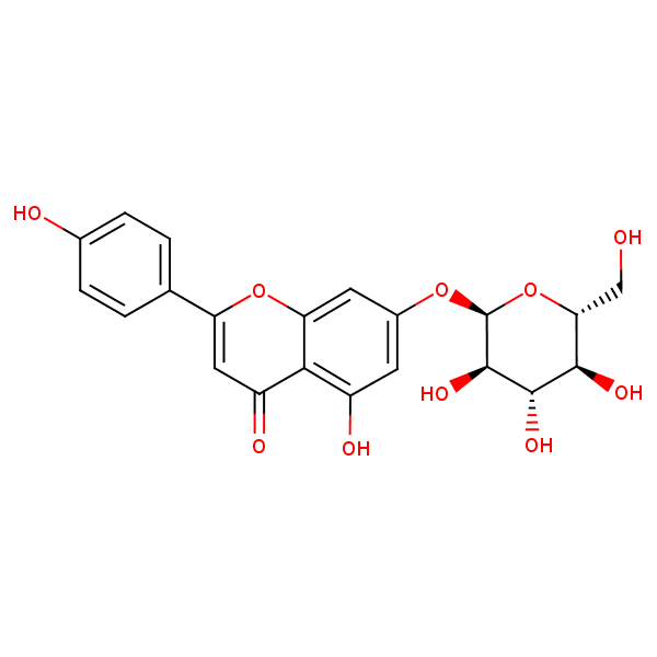 7-(alpha-D-Glucopyranosyloxy)-5-hydroxy-2-(4-hydroxyphenyl)-4H-1-benzopyran-4-one structural formula