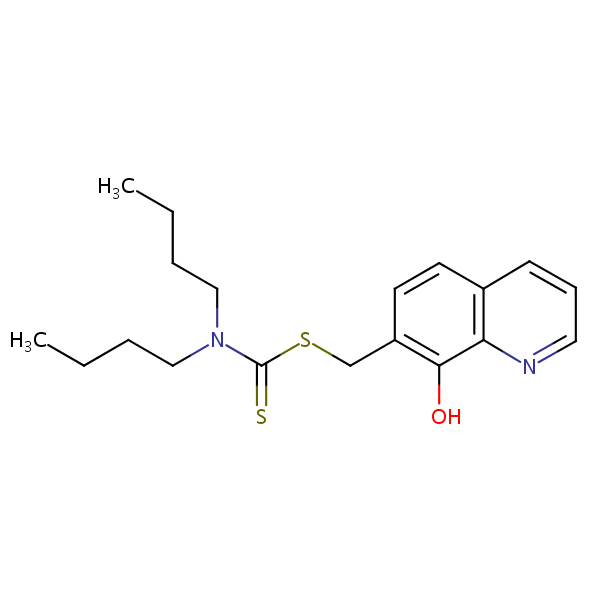 (8-Hydroxyquinolin-7-yl)methyl dibutyldithiocarbamate structural formula