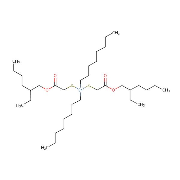 8-Oxa-3,5-dithia-4-stannatetradecanoic acid, 10-ethyl-4,4-dioctyl-7-oxo-, 2-ethylhexyl ester structural formula