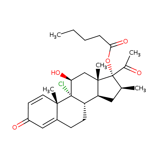 9-Chloro-11beta,17-dihydroxy-16beta-methylpregna-1,4-diene-3,20-dione 17-valerate structural formula