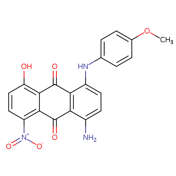 9,10-Anthracenedione, 1-amino-5-hydroxy-4-[(4-methoxyphenyl)amino]-8-nitro- structural formula