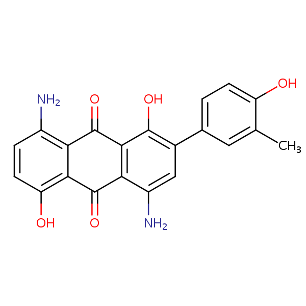 9,10-Anthracenedione, 4,8-diamino-1,5-dihydroxy-2-(4-hydroxy-3-methylphenyl)- structural formula