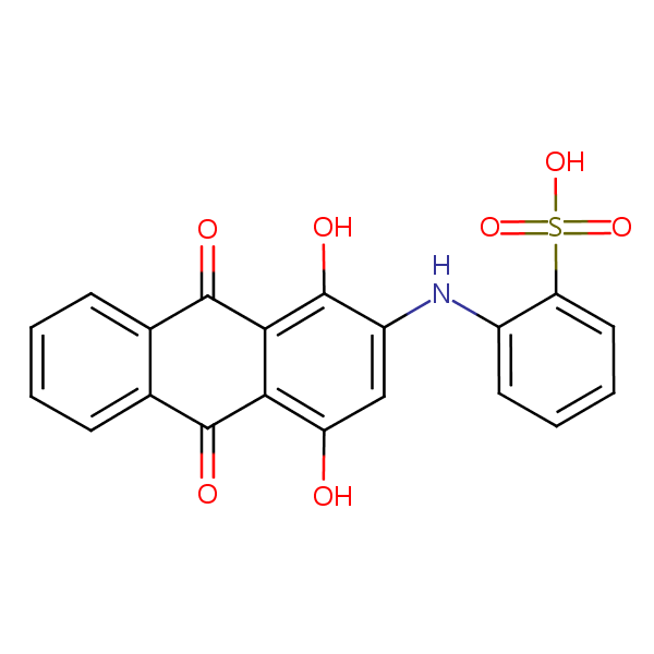 ((9,10-Dihydro-1,4-dihydroxy-9,10-dioxo-2-anthryl)amino)benzenesulphonic acid structural formula