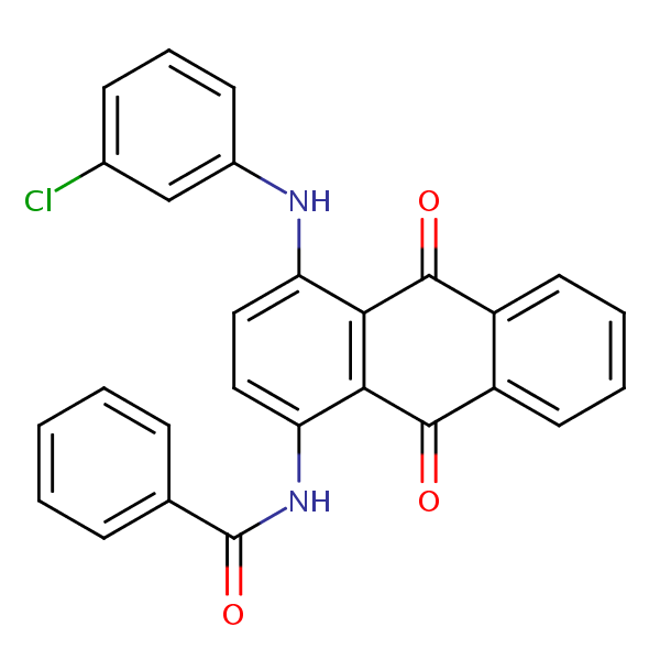 Benzamide, N-[4-[(3-chlorophenyl)amino]-9,10-dihydro-9,10-dioxo-1-anthracenyl]- structural formula