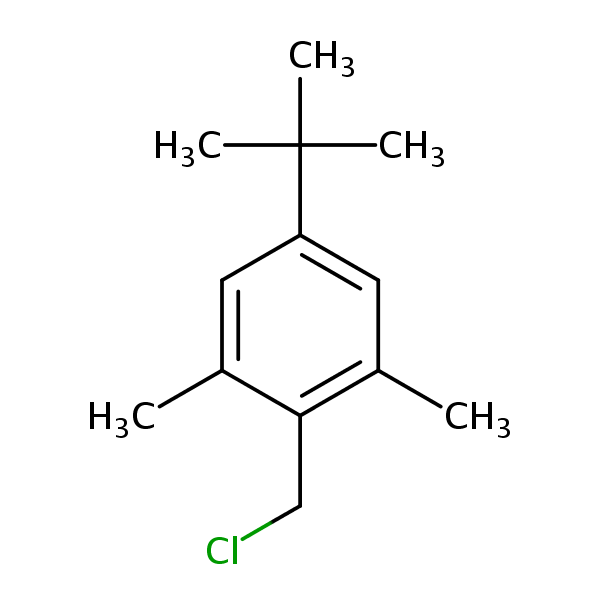 Benzene, 2-(chloromethyl)-5-(1,1-dimethylethyl)-1,3-dimethyl- structural formula