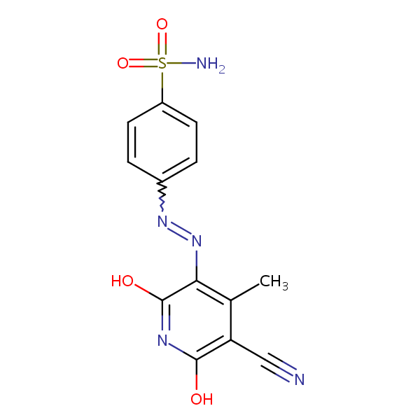 Benzenesulfonamide, 4-[(5-cyano-1,2-dihydro-6-hydroxy-4-methyl-2-oxo-3-pyridinyl)azo]- structural formula