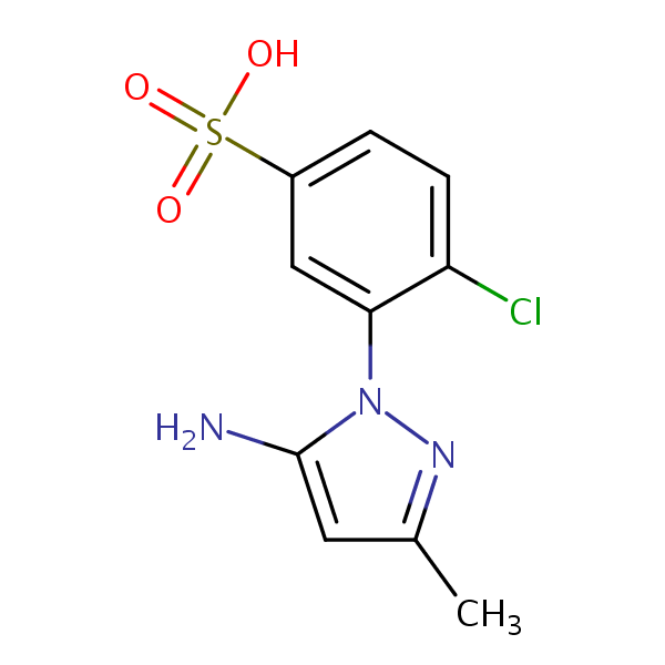 Benzenesulfonic acid, 3-(5-amino-3-methyl-1H-pyrazol-1-yl)-4-chloro- structural formula