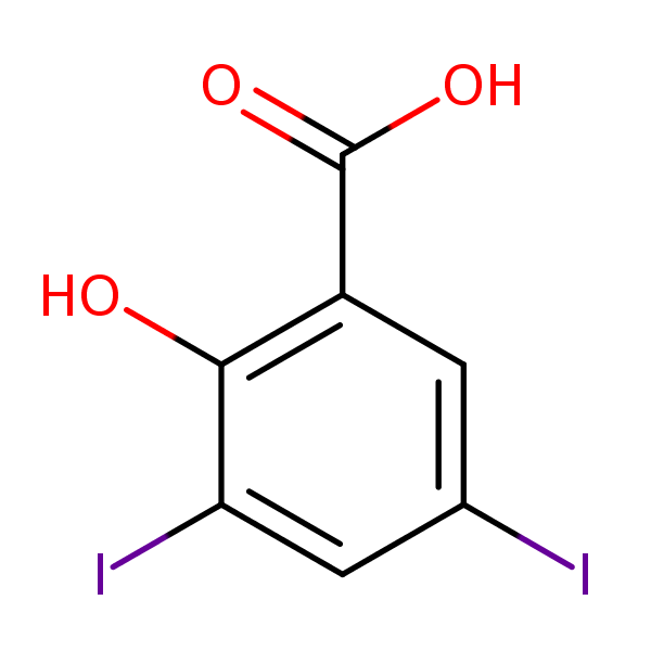 Benzoic acid, 2-hydroxy-3,5-diiodo- structural formula