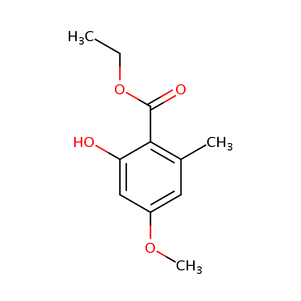 Benzoic acid, 2-hydroxy-4-methoxy-6-methyl-, ethyl ester structural formula